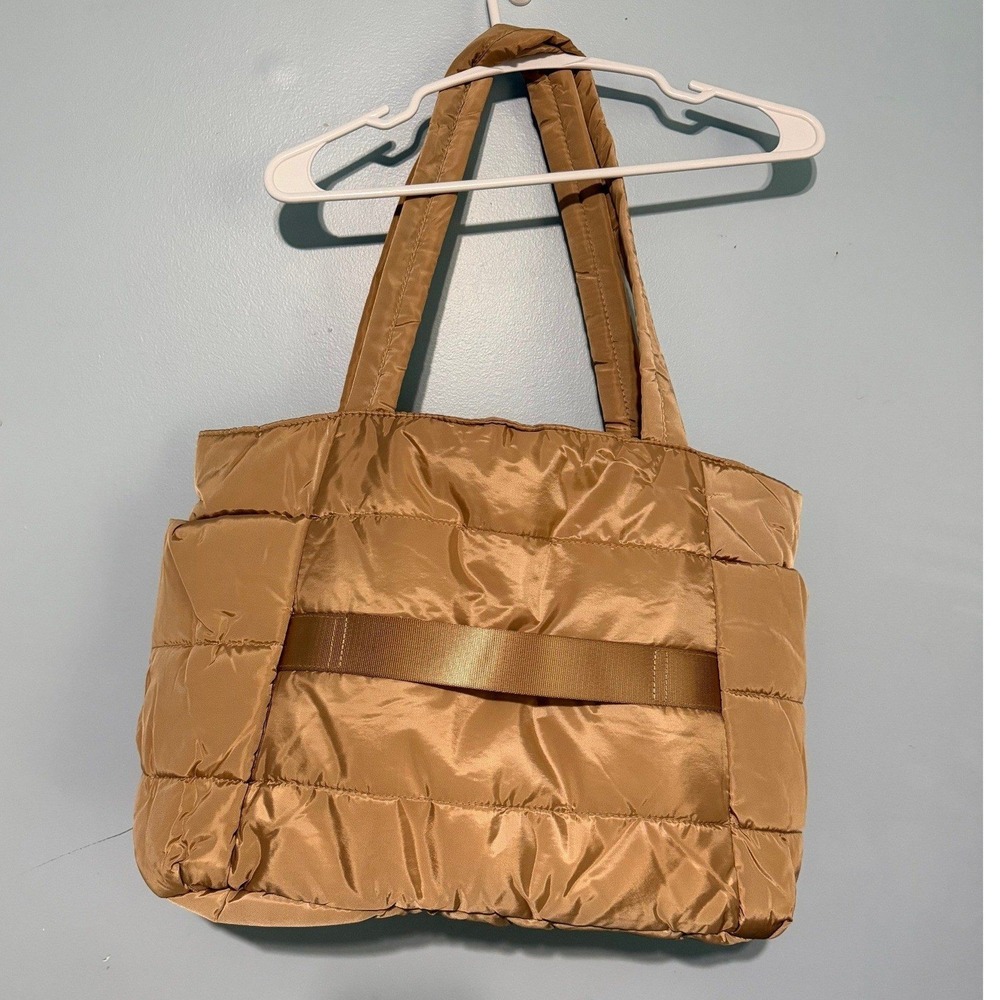 Bagstellar Tan Quilted Puffer Tote Bag Laptop Sleeve Travel Luggage Strap 1494